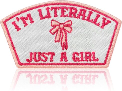 I'm Literally Just A Girl Patch 3" Cutesy Coquette Bow Embroidered Patches for Backpack, Hat, Jackets, Iron On Sew On Patch, Uniform DIY Embroidery PVC Patches Gift, Accessories for Him Her 3 Inch in Saudi Arabia