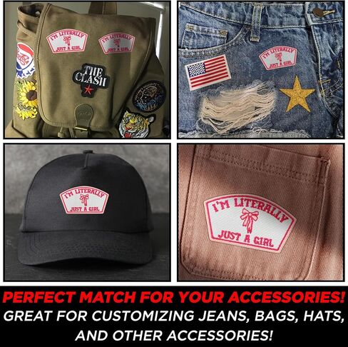 I'm Literally Just A Girl Patch 3" Cutesy Coquette Bow Embroidered Patches for Backpack, Hat, Jackets, Iron On Sew On Patch, Uniform DIY Embroidery PVC Patches Gift, Accessories for Him Her 3 Inch in Saudi Arabia