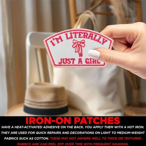 I'm Literally Just A Girl Patch 3" Cutesy Coquette Bow Embroidered Patches for Backpack, Hat, Jackets, Iron On Sew On Patch, Uniform DIY Embroidery PVC Patches Gift, Accessories for Him Her 3 Inch in Saudi Arabia