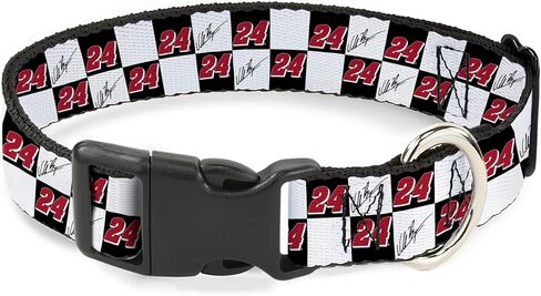 Hendrick Motorsports Pet Collar, Dog Collar Plastic Buckle, William Byron Autograph and #24 Checker Logo Black White Red, 15 to 24 Inches 1.0 Inch Wide in Saudi Arabia