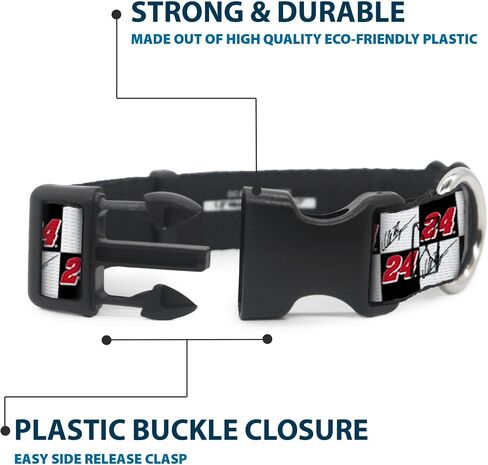 Hendrick Motorsports Pet Collar, Dog Collar Plastic Buckle, William Byron Autograph and #24 Checker Logo Black White Red, 15 to 24 Inches 1.0 Inch Wide in Saudi Arabia