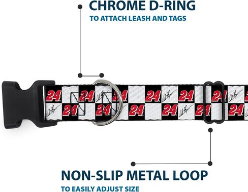 Hendrick Motorsports Pet Collar, Dog Collar Plastic Buckle, William Byron Autograph and #24 Checker Logo Black White Red, 15 to 24 Inches 1.0 Inch Wide in Saudi Arabia