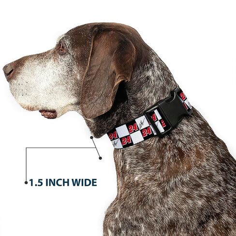 Hendrick Motorsports Pet Collar, Dog Collar Plastic Buckle, William Byron Autograph and #24 Checker Logo Black White Red, 15 to 24 Inches 1.0 Inch Wide in Saudi Arabia