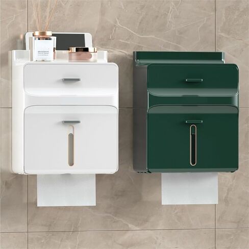 Tissue Box Cover Waterproof Perforated Free Wall Mounted Toilet Paper Box,Toilet Paper Storage Box roll Holder for bathrooms and Toilets Tissue Box for Bedroom Office Tabletop (Color : Green, Size : in Saudi Arabia