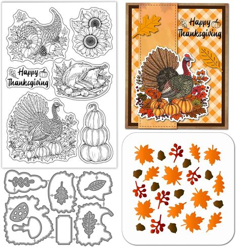 Globleland Fall Turkey Funny Silicone Stamp Metal Metal عيد الشكر قرع قطع القطع قطع الخريف البركة الطلاء الحرف مقرات لصنع البطاقات. in Kuwait