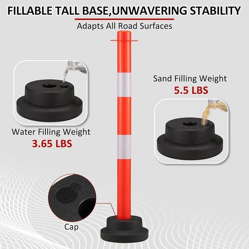 SPERGEHOM 4 Pack 34 بوصة مرحلة مرور المنشور مع طوق عاكس ، مخاريط حاجز السلامة السود in Kuwait