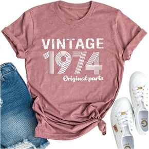 50th Birthday Gift T Shirts for Womens 1974 Original Parts Vintage Tees Funny 50th Birthday Gift Party Tee Shirts Tops