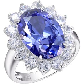 Wuziwen 7Ct Blue Tanzanite Oval Engagement Rings for Women Sterling Silver Gemtone Statement Ring