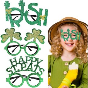 SARATA 3PCS St Patricks Day Glasses Clover Lucky Plastic Irish Shamrock Glasses for Saint Patricks Day Accessories Shamrock Glasses Supplies Party Props and Decorations for Women