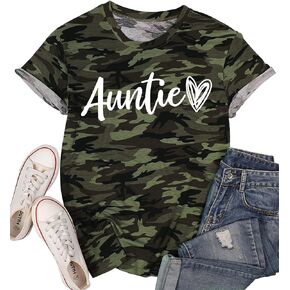 Auntie T Shirt Women Cute Love Heart Print Bless Aunt Tops Tees Casual Short Sleeve Vacation Shirts Tops