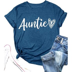 Auntie T Shirt Women Cute Love Heart Print Bless Aunt Tops Tees Casual Short Sleeve Vacation Shirts Tops in Saudi Arabia