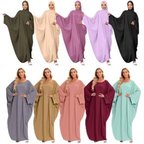 OLEMEK Women's Solid Muslim Prayer Dress Abayas for Women Muslim One-Piece Prayer Dress with Hijab Dubai Full Length Dress