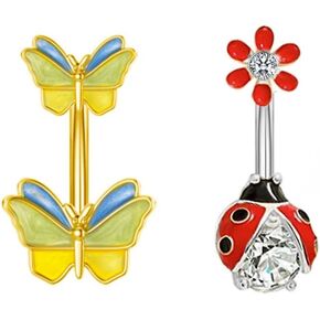 4pcs Belly Button Rings Surgical Steel Bee Drangonfly Sunflower Flower Navel Rings Body Piercing Jewelry for Women