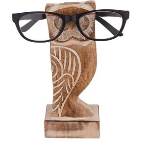 Gifts for Adults Wooden Owl Glasses Holder Stand Sunglasses Reading Nightstand Eyeglass Retainer Gifts for Women Men Mom Dad Car Risers SPWAL01