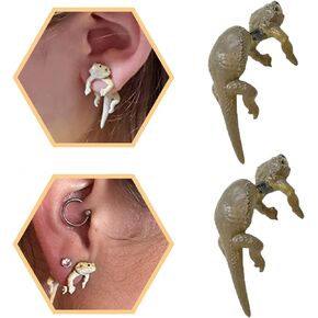 Cute 3D Animal Earrings Funny Cartoon Lizard Stud Earrings Jewelry Gift, Cute Funny Lizard Stud Earrings Vintage Silver Jewelry Gift, 3D Animal Earrings for Women Girls (1 Pair)