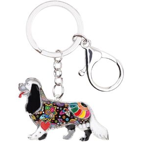 BONSNY Enamel Alloy Chain Cavalier King Charles Spaniel Dog Key Chains For Women Girl Car Purse bag Charms Gift