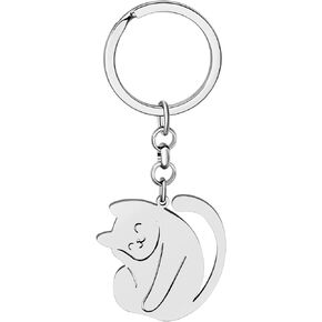 NEWEI Stainless Steel Cat Keyring Cute Cat Keychains for Women Girls Purse Car Keys Charms