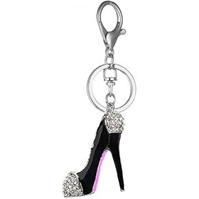 Lady Gift Rhinestone Enamel Stiletto High Heel Shoe Crystal Keychain Keyring Women Handbag Car Pendant Accessories (Silver)