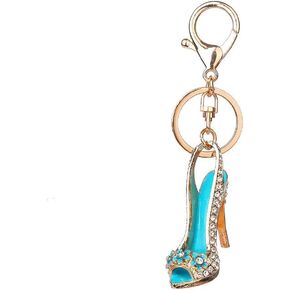 Lady Gift Rhinestone Enamel Stiletto High Heel Shoe Crystal Keychain Keyring Women Handbag Car Pendant Accessories (Silver)