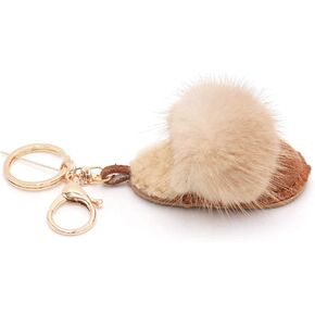 surell - Luxury Shearling Winter Slipper-Shaped Shoe Keychain with Genuine Mink Fur Trim - Fashion Lover's Bag Purse Charm