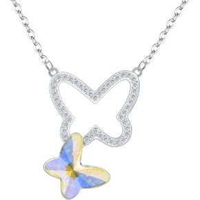 EleQueen 925 Sterling Silver CZ Butterfly Love Hollow Pendant Choker Necklaces Made with Austrian Crystals, Valentine's Day/Mother's Day/Christmas Jewelry Gift for Wife/Mom