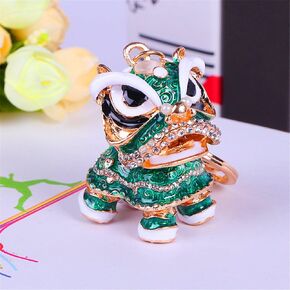 Axmerdal Animal Keychain Cute Chinese Traditional Dance Lion Car HandBag Pendant Key Chain for Women and Men Keyring Gift