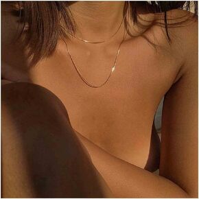 Erimberate Bohemian Layered Snake Chain Necklace Snake Bone Necklace Choker Flat Snake Collar Choker Necklace Gold Thin Necklace Jewelry for Women and Girls