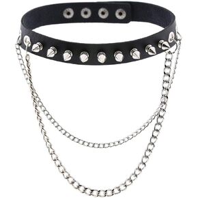 Women Punk Leather Choker Necklaces Girls Spike Studded Chain Rock Adjustable Collar Necklaces