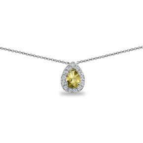 B. BRILLIANT Sterling Silver Genuine or Synthetic Gemstone Teardrop Halo Dainty Short Choker Necklace Women Girls