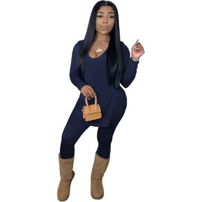 TOPSRANI Womens Casual Sweatsuits Tracksuit 2 Piece Outfits Solid Long Sleeve V Neck Split Lounge Matching Pants Set in Kuwait