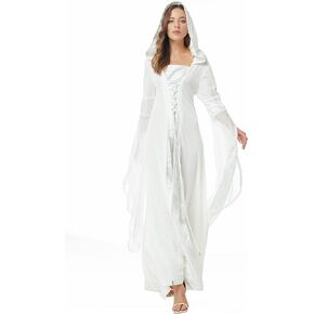SUKIYAKI Women's Gothic Dress Medieval Dress Vintage Medieval Renaissance Costumes Hooded Witch Dress Halloween Costumes