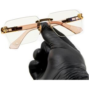 Men's Gold Frame Pink Arm Rimless Y2K Hip Hop Fashion Clear Lens Glasses