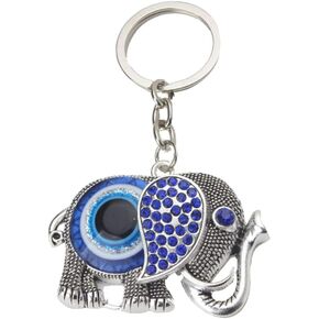 Blue Evil Eye Keychain Turkish Elephant Key Ring Good Luck Key Pendant Charm Blessing Decoration for Protection Car Backpack Handbag Purse
