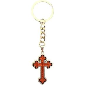 Two Sided Christian Orthodox Greek Religious Keyring with Wood and Metal Cross / 3