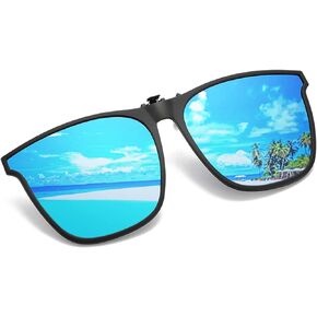 Clip On Sunglasses Polarized Unisex Large Lightweight For Prescription Glasses (Black Lens)