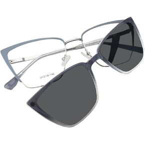 Cat Eye Magnet glasses 2 in 1 Polarized clip on Sunglasses for Women 54-18-146 Metal Spring hinges