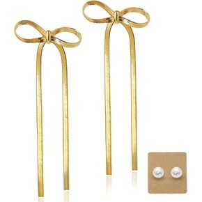 OZEL Gold Bow Earrings for Women Girls Long Tassel Chain Drop Dangle Knot Ribbon Wedding Statement Jewelry