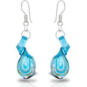 BESHEEK .925 Sterling Silver Handmade Murano Glass Inspired Unique Ribbon Twist Blue Black Pink Dangle Drop Earrings for Women Hypoallergenic Earrings Jewelry