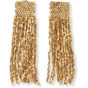 INK+ALLOY Beaded Boho Tassel Earrings for Women, Marilyn Luxe Silver and Gold Fringe Dangle Statement Earrings, Handmade Jewelry for the Modern Bohemian, 2.25-Inch Length