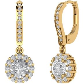 3.45ct Round Cut Conflict Free Halo Solitaire Genuine Moissanite Unisex Lever back Drop Dangle Earrings 14k yellow Gold