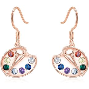 Artist Paint Palette and Brush Earrings 925 Sterling Silver Artist Palette Earrings Colorful Painter Dangle Drop Earrings Artist Jewelry Gifts for Artist Girl Women