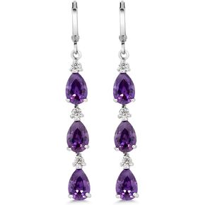 Gem Stone King Stunning 2 Inch Purple Pear Shape CZ Zirconia Rhodium Plated Dangle Earrings For Women