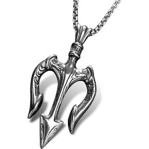 Neptune Poseidon Trident Weapon Protection Necklace for Men Boys,Greece Amulet Gold Pendant Stainless Steel Chain Jewelry