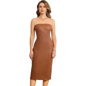 WDIRARA Women's Solid Strapless Tube Bodycon Party Dress Sleeveless Midi Club Dress