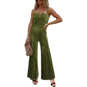 بذلة نسائية مخملية بدون أكمام وحزام سباغيتي قابل للتعديل قطعة واحدة بذلة واسعة الساق in Kuwait