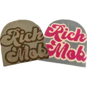 قبعة CORIRESHA للرجال Y2K Beanies برسومات جرافيك محبوكة، قبعة شتوية ناعمة ودافئة