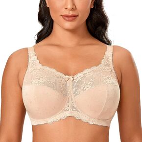 DELIMIRA Women's Wireless Plus Size Lace Full Coverage Unlined Comfort Bra
