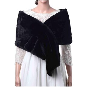 وشاح Yfe للسيدات من الفرو الصناعي طويل من الفرو لحفلات الزفاف من دون أكمام من فرو الزفاف للعرائس ووصيفة العروس in Kuwait