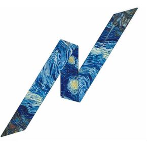 Women's Van Gogh Oil Painting HairBand Long Ribbon Mini Scarf Fashion Decorative Strap of Handbag