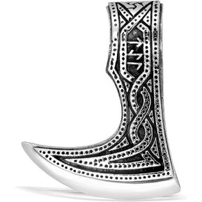WithLoveSilver 925 Sterling Silver Viking Axe Amulet Slavic Celtic Triquetra Mjolnir Runes Double Sided Pendant